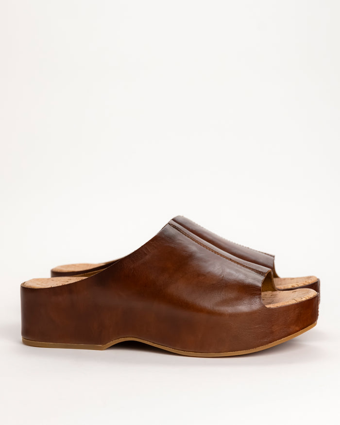 Kork-Ease Yazmin Leather Platform Slide Sandal - Dark Brown on a white background
