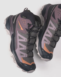 Close-up of GORE-TEX® branding on side of women’s Salomon hiking boot