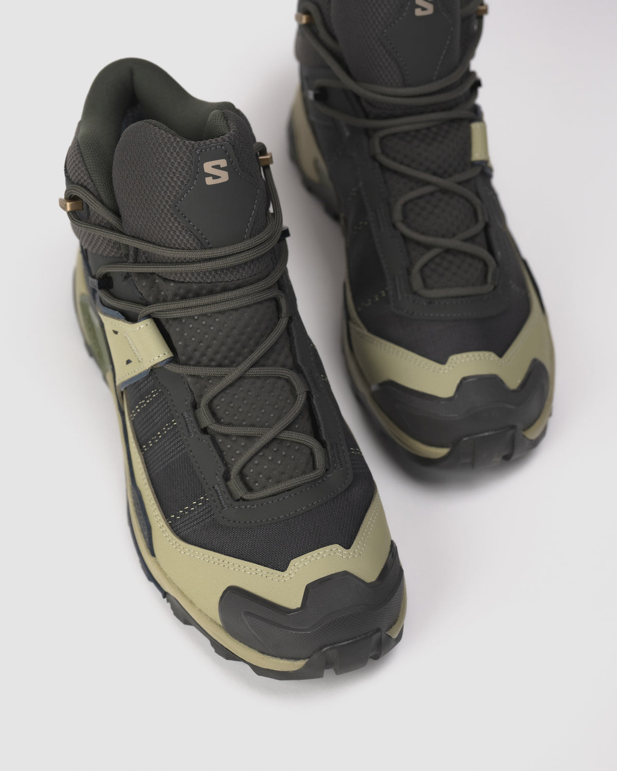 Top view of Salomon men’s hiking boot showing lace-up closure and padded tongue