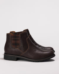 Side view of the Aetrex Kaylee Chelsea Boot in dark brown leather with stretch gore and low heel