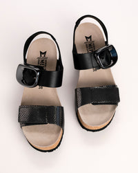 Top view of Mephisto Leandre wedge sandal showing metallic-effect leather and strap layout