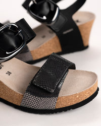 Adjustable hook-and-loop strap detail on Mephisto Leandre sandal