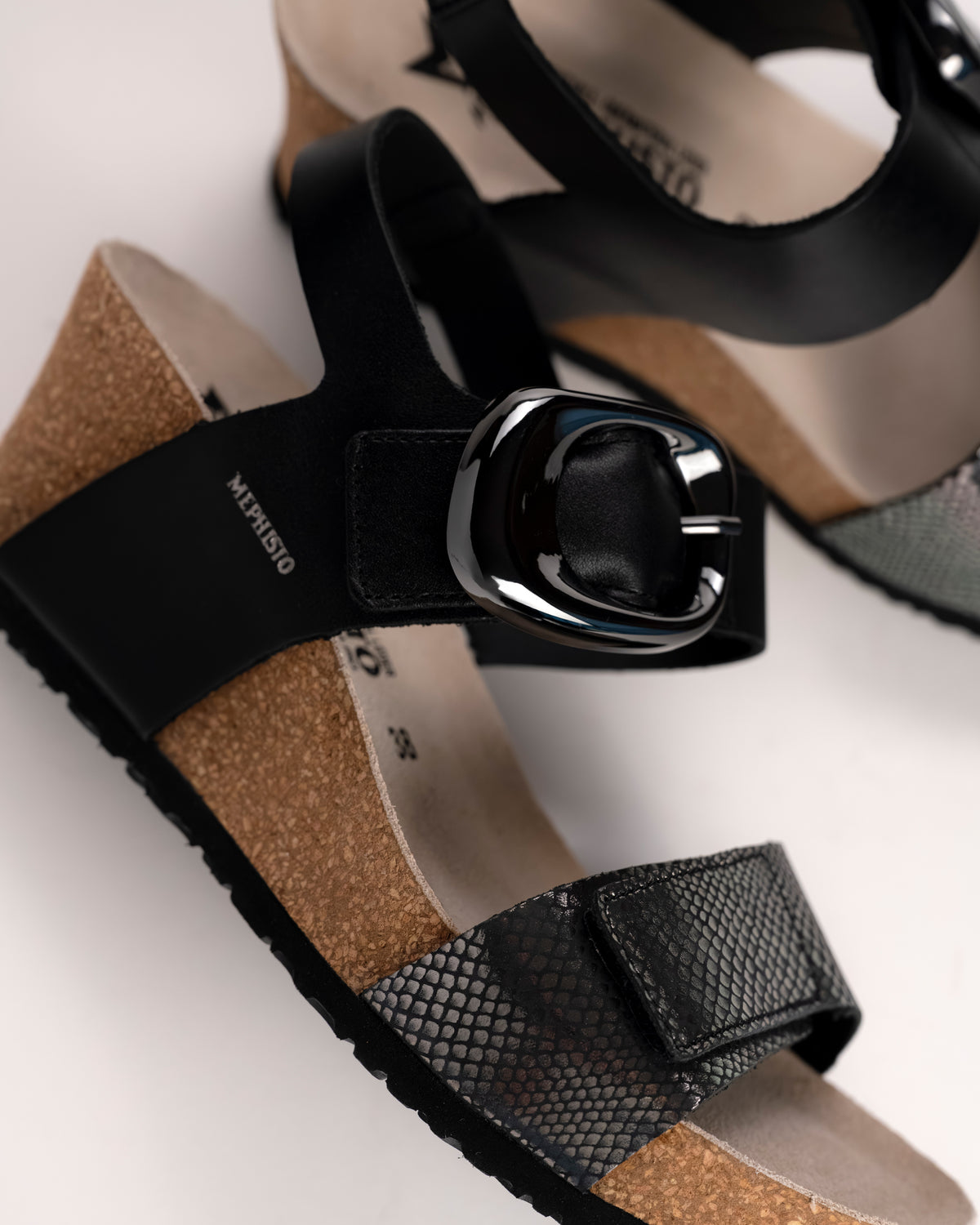 Adjustable hook-and-loop strap detail on Mephisto Leandre sandal