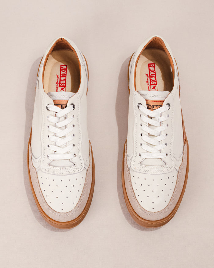 Pikolinos XATIVA Men’s Lace-Up Sneaker in Off-White Calfskin Leather