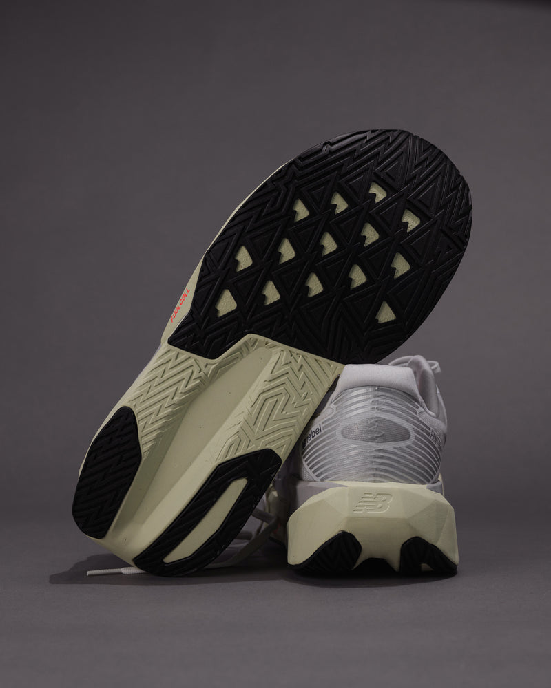 Men’s New Balance FuelCell Rebel v5 in Raincloud with Mineral and White – Lightweight Neutral Trainer bottom sole detail shot