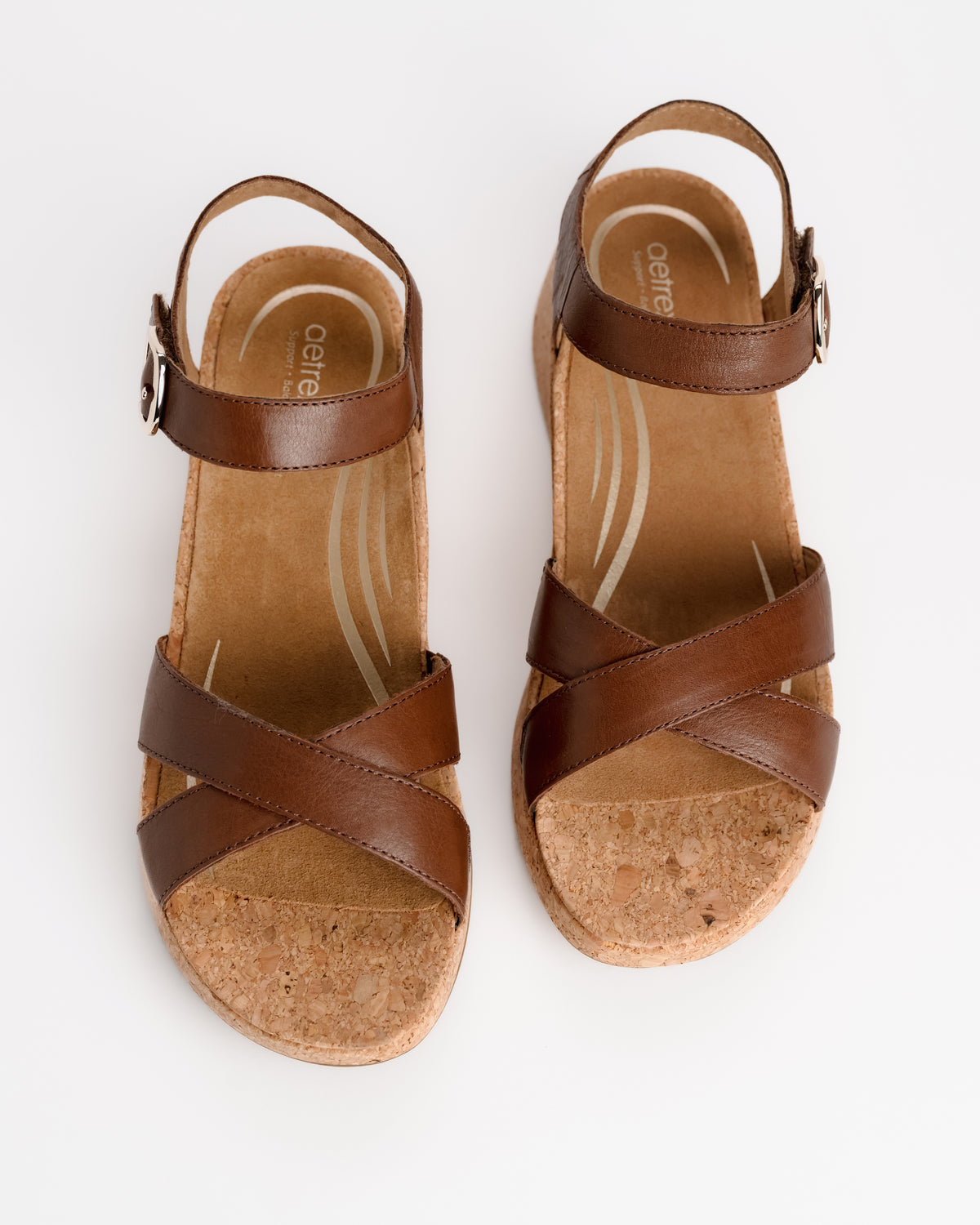 Women's Aetrex Flora Wedge Sandal – Anatomical Cork-Wrap Comfort Platform in Brown Leather