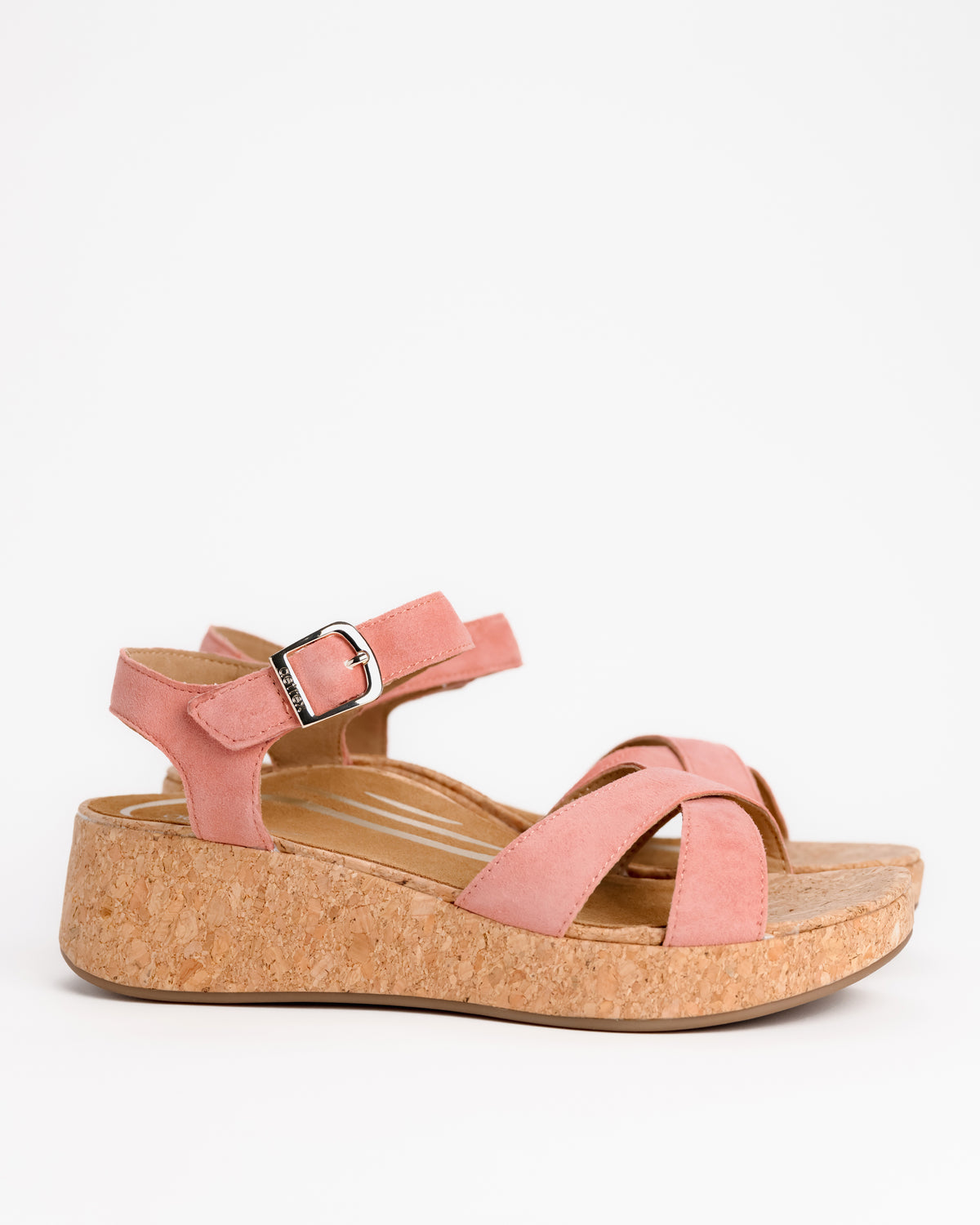 Women's Aetrex Flora Wedge Sandal – Anatomical Cork-Wrap Comfort Platform in Antique Rose Suede