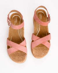 Women's Aetrex Flora Wedge Sandal – Anatomical Cork-Wrap Comfort Platform in Antique Rose Suede