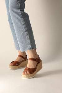 Women's Naot Marbella Platform Wedge Sandal in Brown Peanut Leather