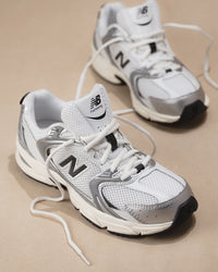 New Balance 530 Sneaker in Silver Metallic with Black Cement