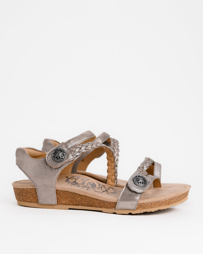 Women's Aetrex Jillian Braided Sandal in Brushed Silver Leather