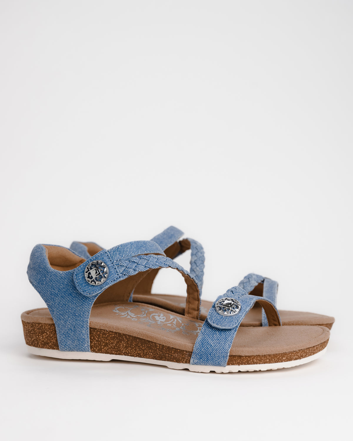Women's Aetrex Jillian Braided Sandal in Denim Fabric