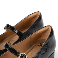 Detail of padded heel collar on Sofft Elsey mary jane flat, providing extra comfort with leather lining and microfiber lining.