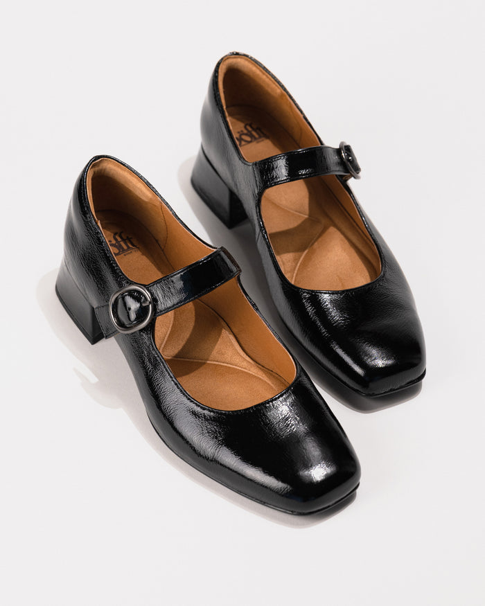 Top-down view showing the structured square toe and strap placement.