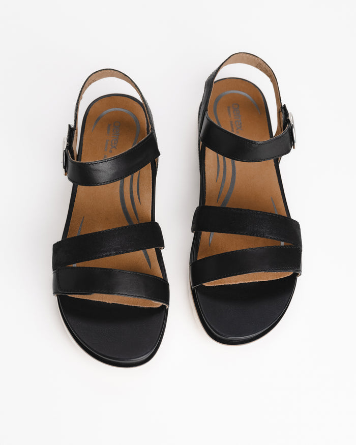 Women's Aetrex Cass Arch Support Sandal in Black Leather