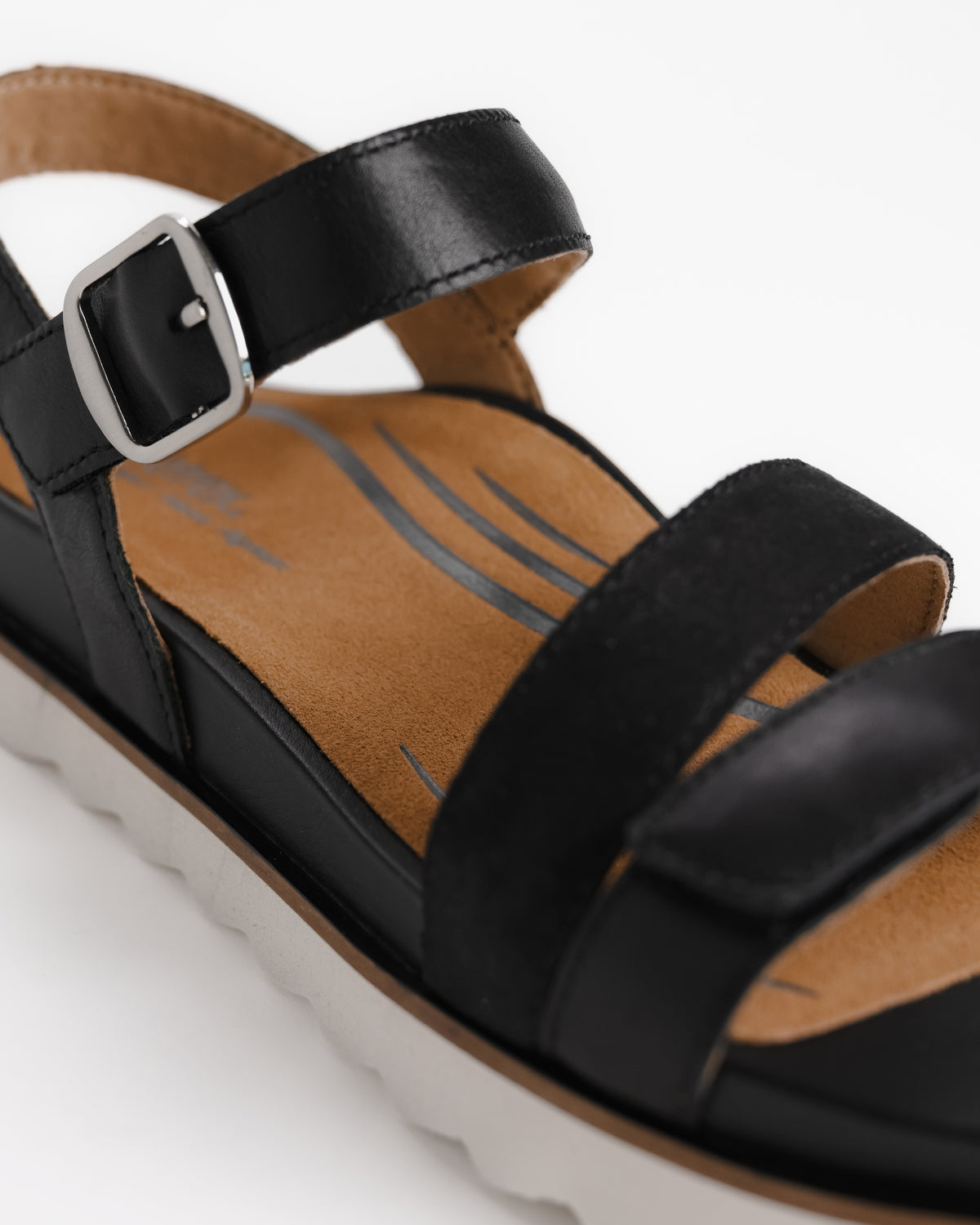 Women's Aetrex Cass Arch Support Sandal in Black Leather