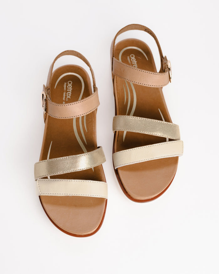Women's Aetrex Cass Arch Support Sandal in Champagne Leather