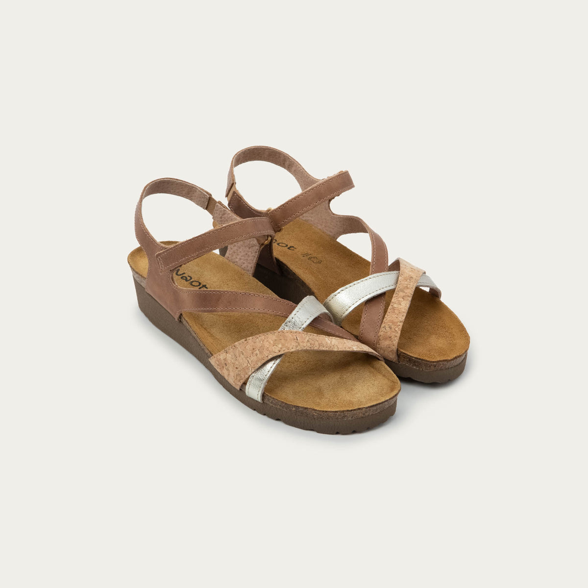 Women's Naot Sophia Sandal in Latte Brown Leather/Cork/Radiant Gold