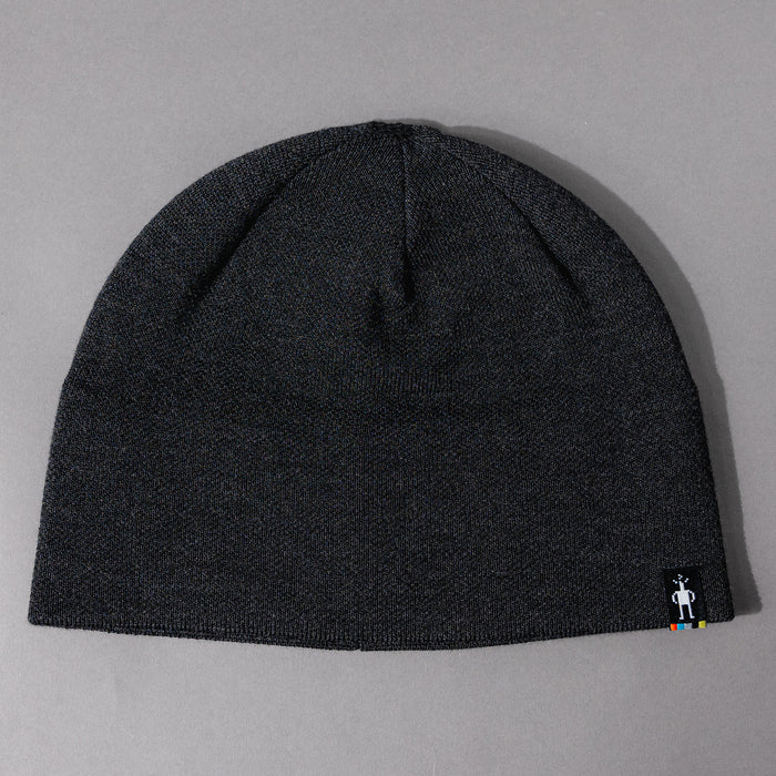 Overhead front view of the simple Men's Smartwool The Lid Beanie Hat in Charcoal/Gray, a basic woven hat for everyday warmth.