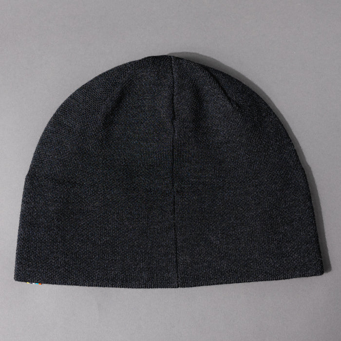 Overhead back view of the simple Men's Smartwool The Lid Beanie Hat in Charcoal/Gray, a basic woven hat for everyday warmth.