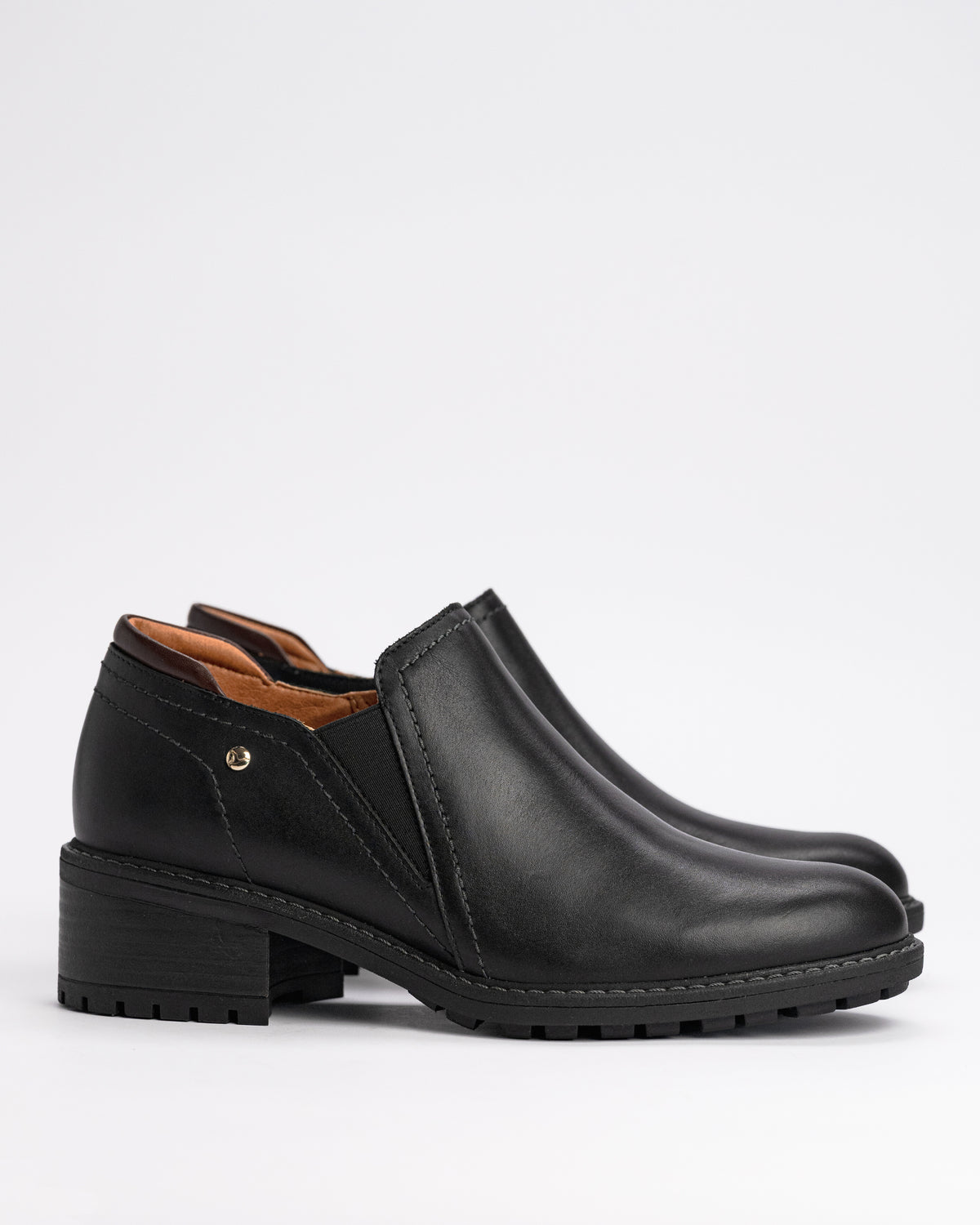 Women's Pikolinos Medina Leather Ankle Shooties – Elegant Heeled Ankle Booties with Elastic Goring in Black