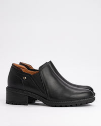 Women's Pikolinos Medina Leather Ankle Shooties – Elegant Heeled Ankle Booties with Elastic Goring in Black