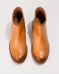 Top-down view focusing on the rounded toe box and leather finish of the Medina boot.