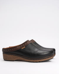 Women's Pikolinos Granada Leather Loafer Clogs – Artisanal Memory Foam Slip-On Clogs in Black