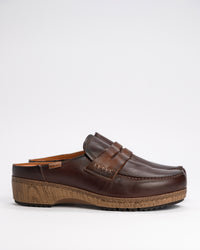 Women's Pikolinos Granada Penny Loafer Leather Clogs – Artisanal Memory Foam Slip-On Clogs in Caoba
