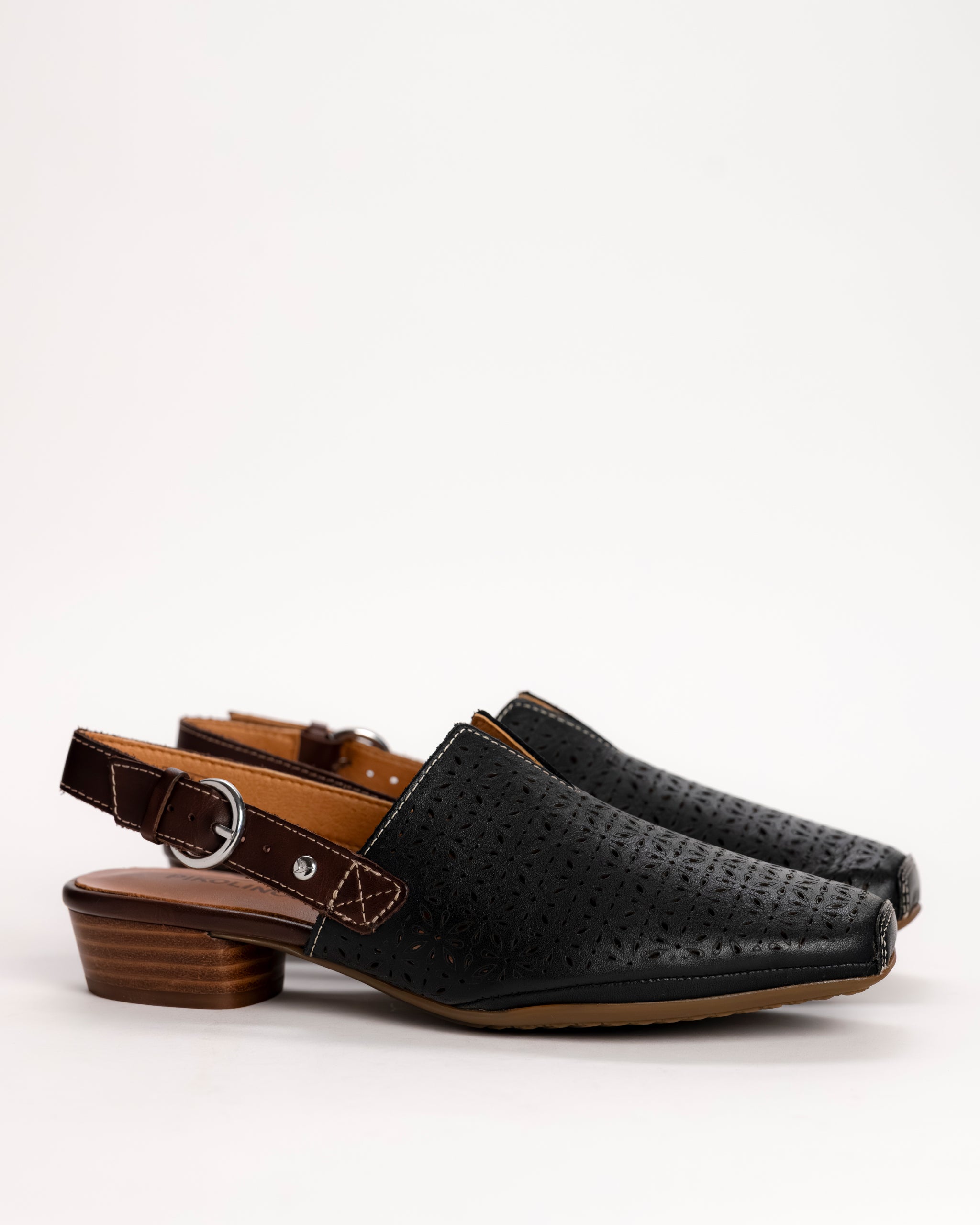 Pikolinos Alameda Slingback Perforated Leather Flat Shoe in Black