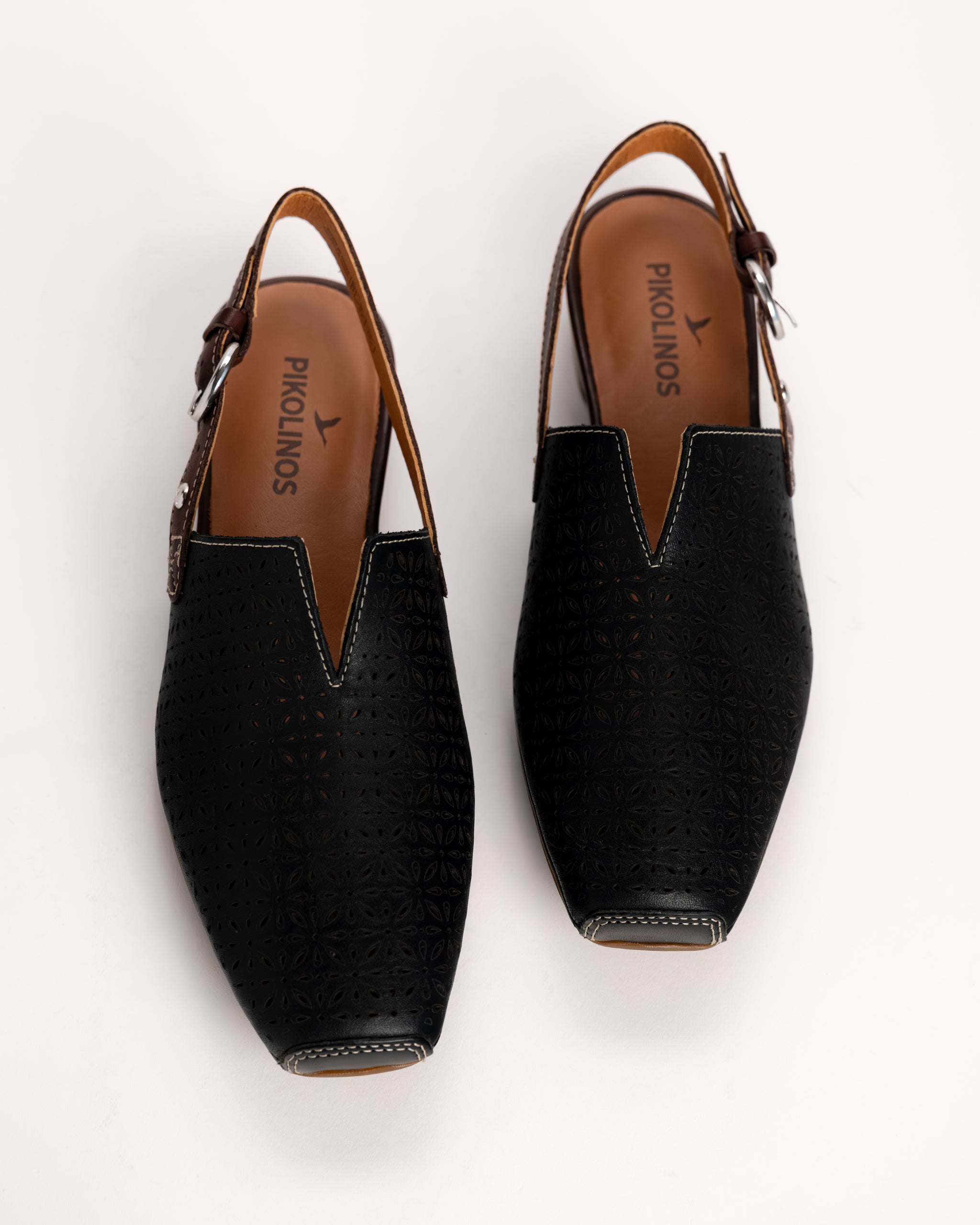 Pikolinos Alameda Slingback Perforated Leather Flat Shoe in Black