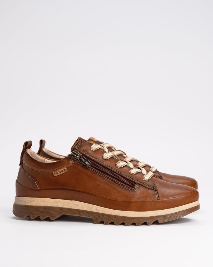 Women's Pikolinos Vigo Casual Leather Shoes with Zipper – Lightweight Anatomical Oxford in Brandy