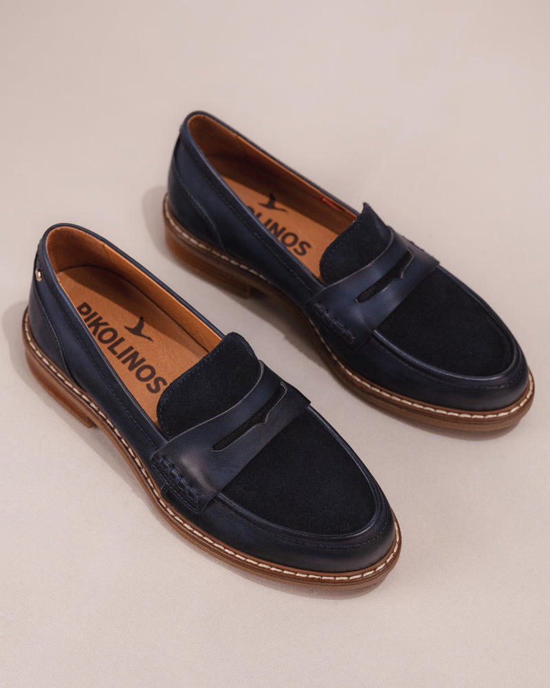 Women's Pikolinos Aldaya Penny Loafers in Blue Leather