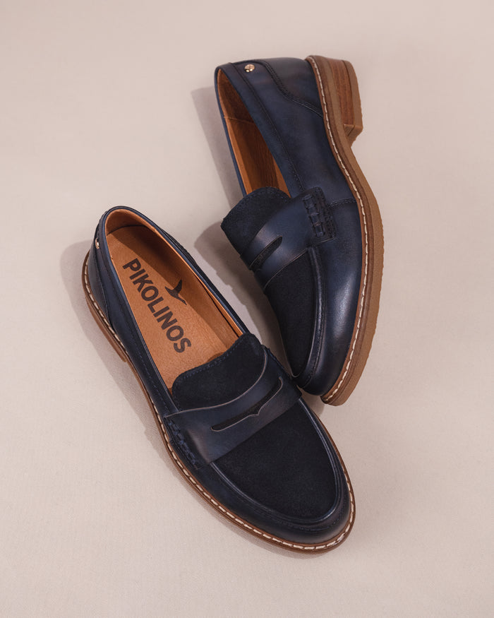 Women's Pikolinos Aldaya Penny Loafers in Blue Leather