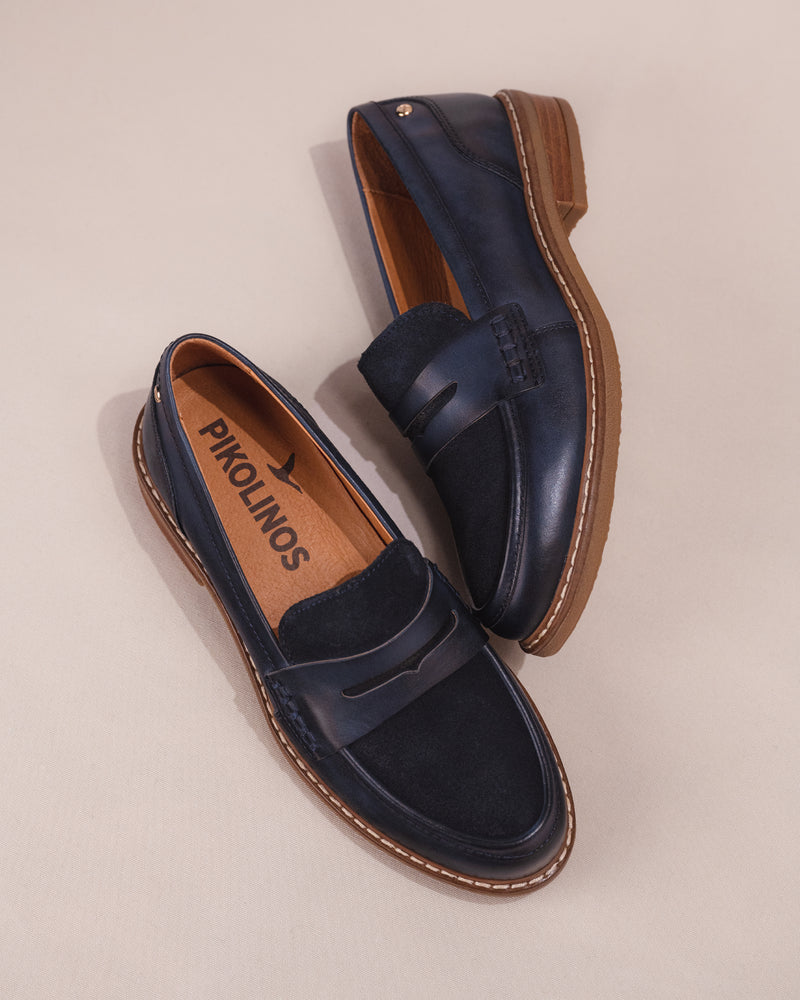 Women's Pikolinos Aldaya Penny Loafers in Blue Leather