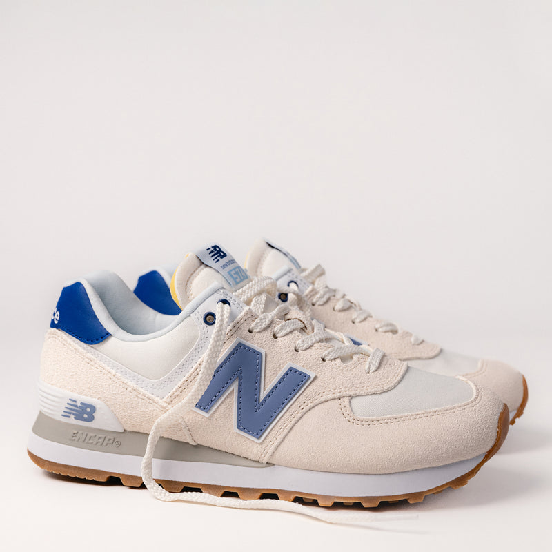 Women's New Balance 574, WL574CBL Lifestyle Classic sneaker in Linen with Indigo