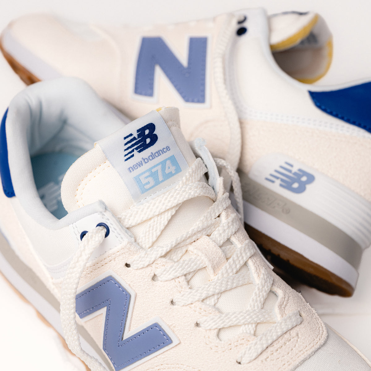 Women's New Balance 574, WL574CBL Lifestyle Classic sneaker in Linen with Indigo