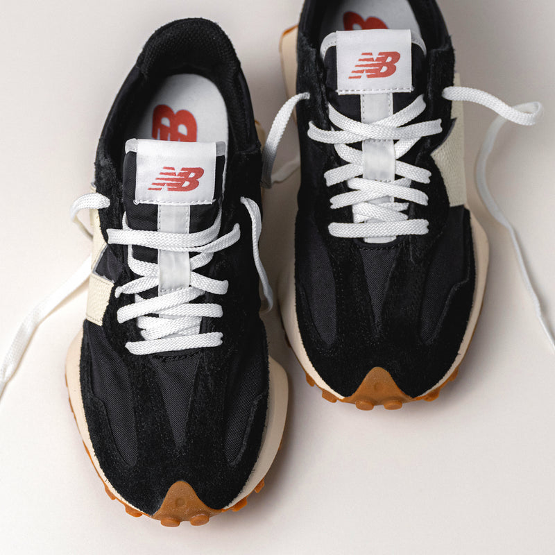 Retro-inspired New Balance iconic 327 V1 in Black with White detailing