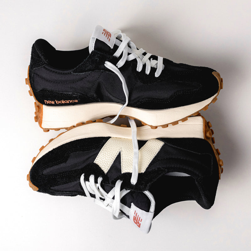 Retro-inspired New Balance iconic 327 V1 in Black with White detailing