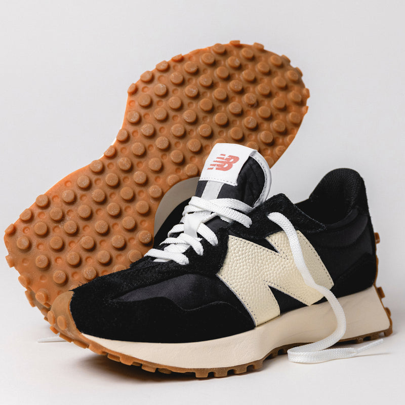 Retro-inspired New Balance iconic 327 V1 in Black with White detailing