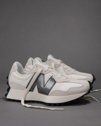 Iconic New Balance 327 V1 Sneaker in Sea Salt / Castlerock (Metallic)