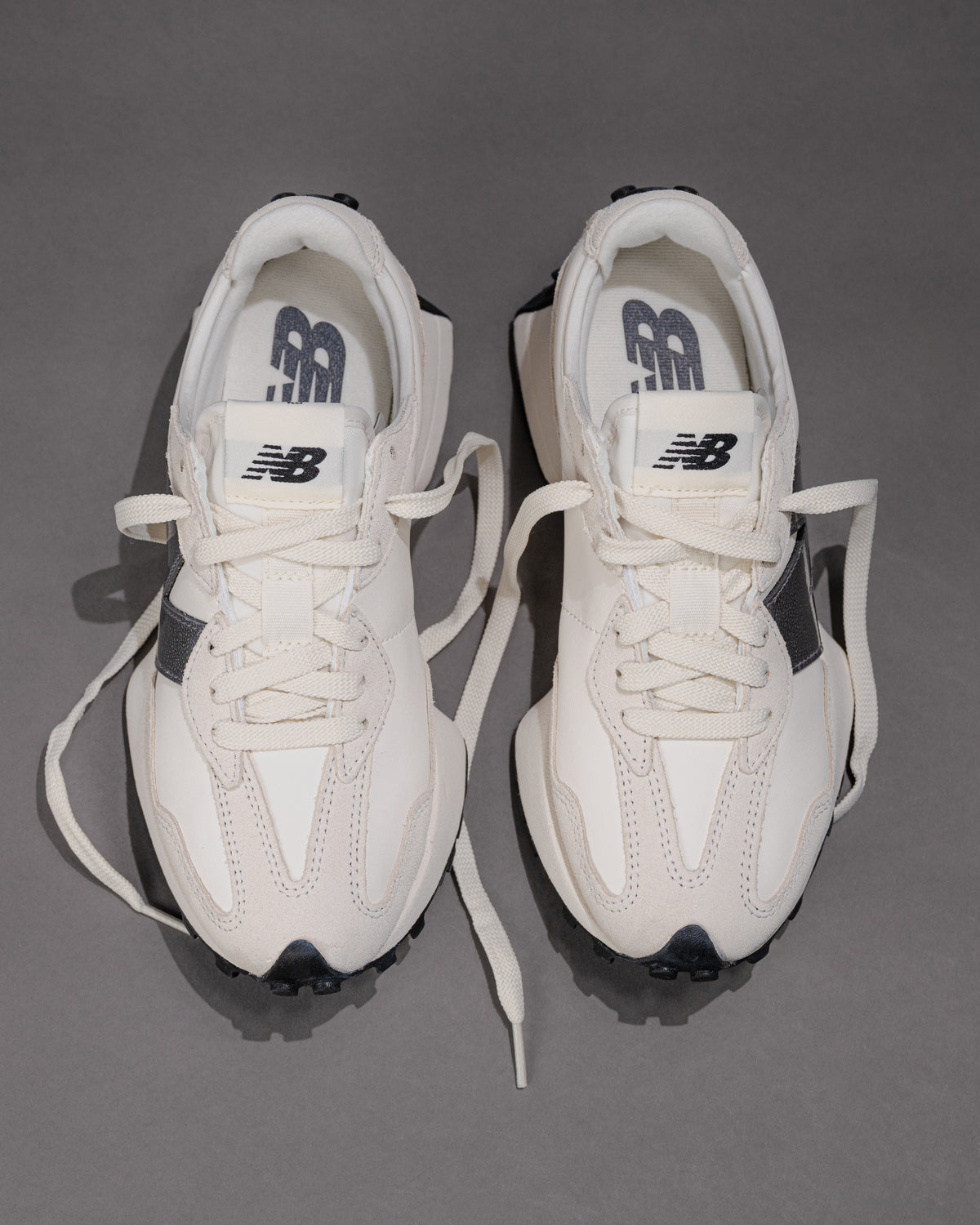Iconic New Balance 327 V1 Sneaker in Sea Salt / Castlerock (Metallic)