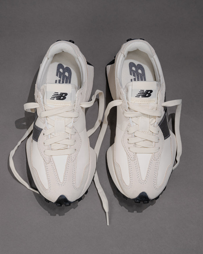 Iconic New Balance 327 V1 Sneaker in Sea Salt / Castlerock (Metallic)