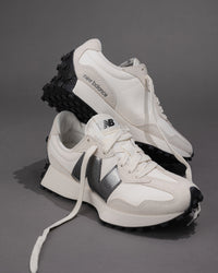 Iconic New Balance 327 V1 Sneaker in Sea Salt / Castlerock (Metallic)