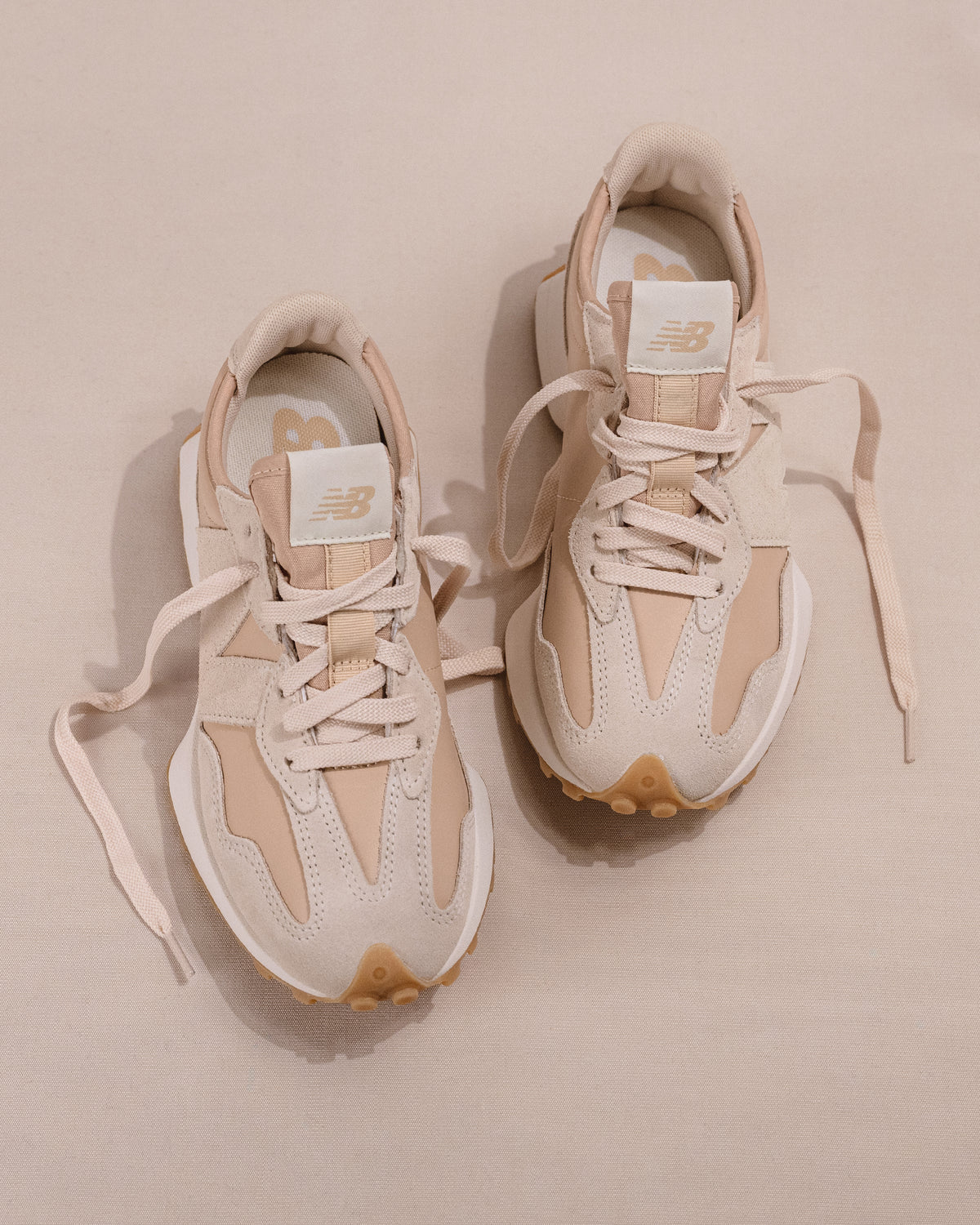 Iconic New Balance 327 V1 sneaker in Dark Tan/Cream Suede