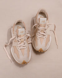 Iconic New Balance 327 V1 sneaker in Dark Tan/Cream Suede