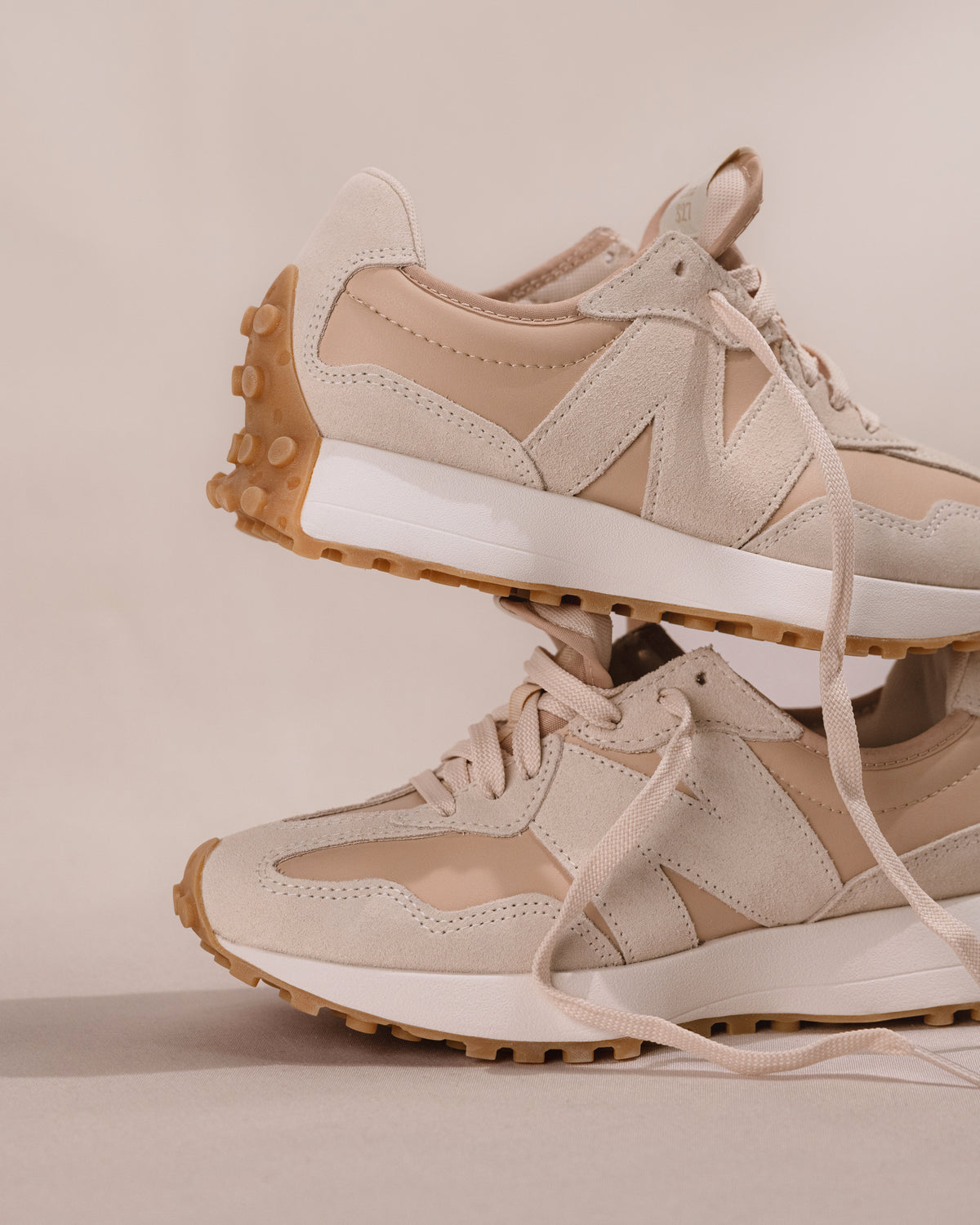 Iconic New Balance 327 V1 sneaker in Dark Tan/Cream Suede