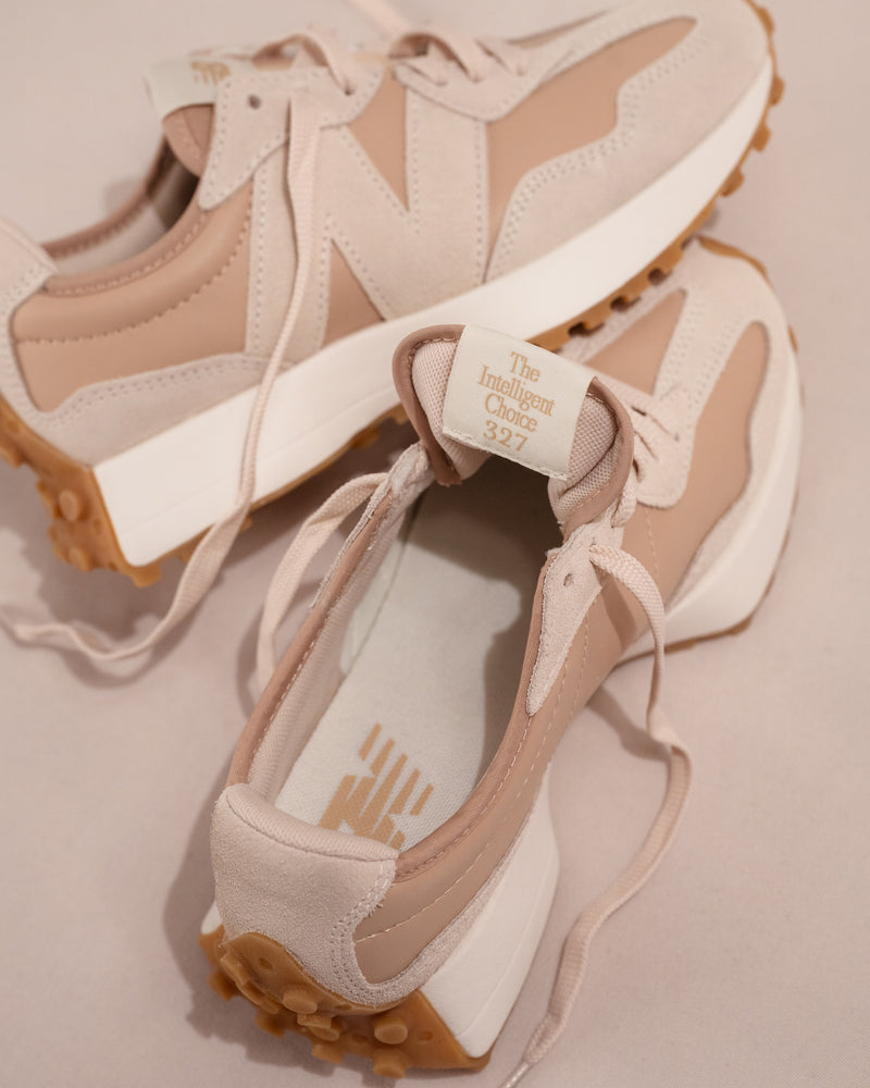 Iconic New Balance 327 V1 sneaker in Dark Tan/Cream Suede