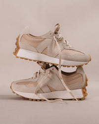 Iconic New Balance 327 V1 sneaker in Dark Tan/Cream Suede