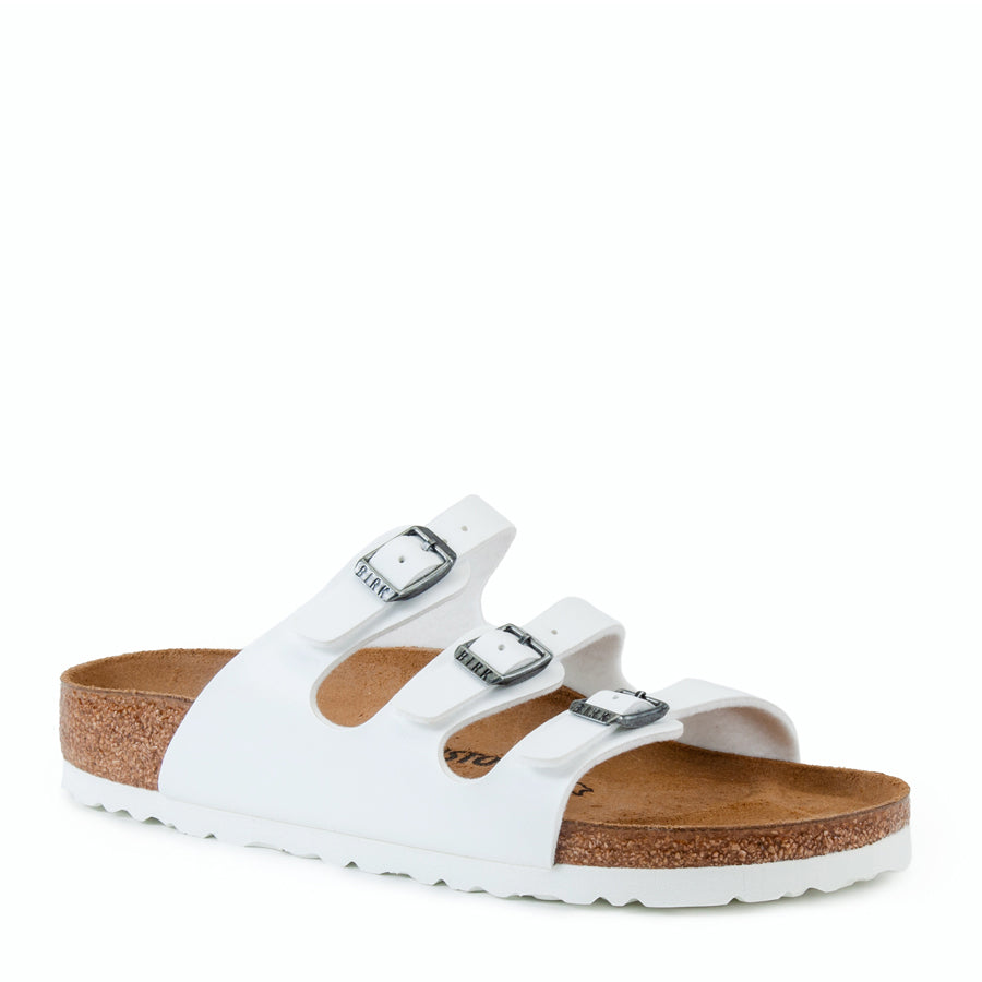 Birkenstock Florida Three-Strap Sandal in White Birko-Flor – Plaza